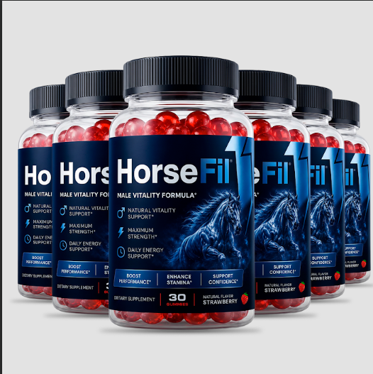 HorseFil Gummies bottles with red strawberry-flavored gummies
